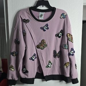 Queen Of Sparkle Purple Sweatshirt with Butterfly Embellishments Size M
